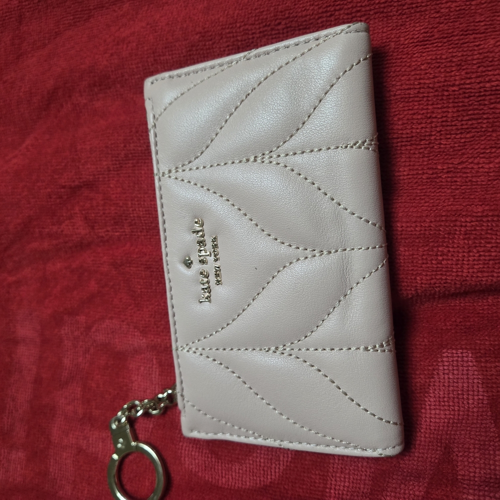 kate spade pale pink quilted leather key card holder with keyring